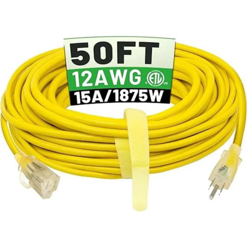 50 ft 12/3 Outdoor Extension Cord Waterproof Heavy Duty with Lighted Indicator